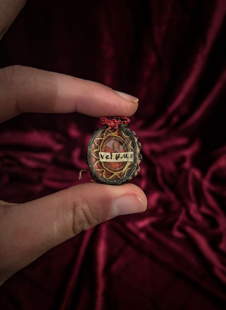Silver reliquary containing a fragment of the Virgin Mary's veil
