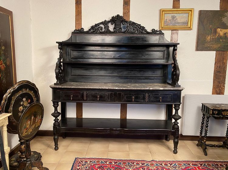 Large Napoleon III style sideboard, blackened wood and ebony veneer