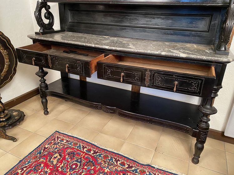 Large Napoleon III style sideboard, blackened wood and ebony veneer