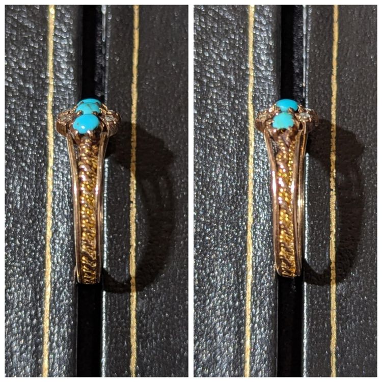 Antique bague en or 18k avec diamants et cabochons de turquoise 2.30 g CIRCA 1880