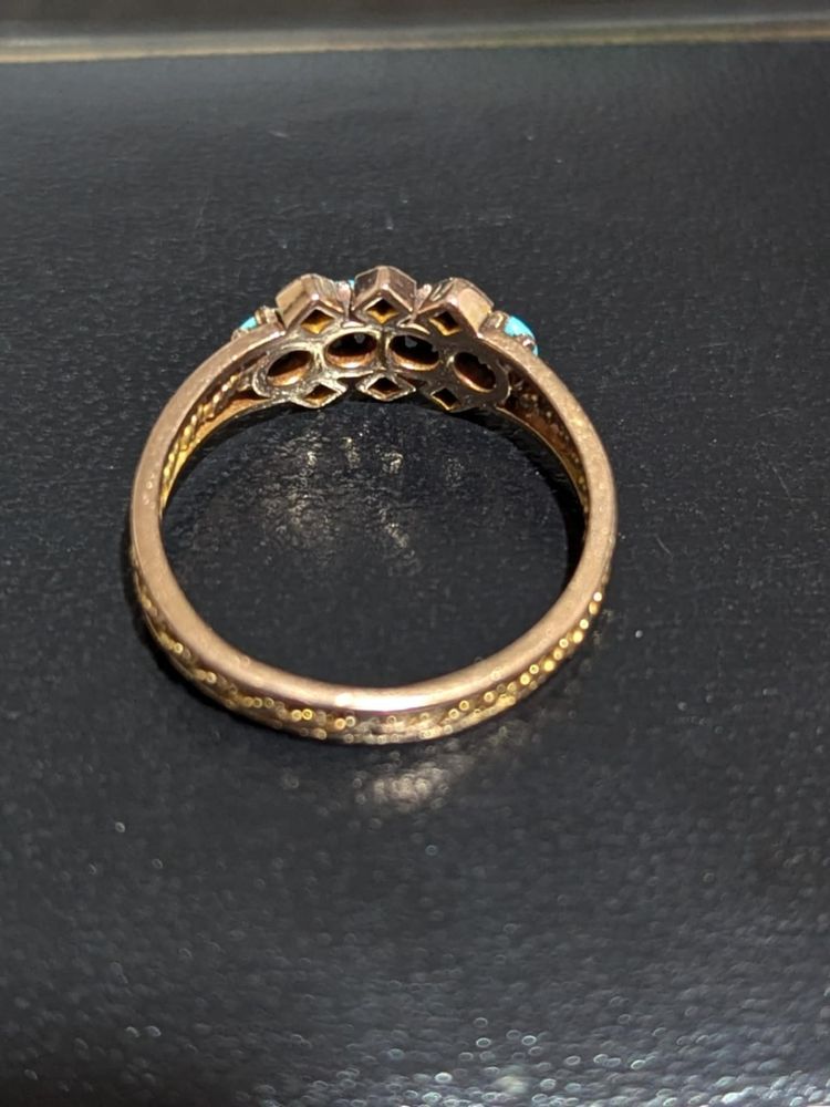 Antique bague en or 18k avec diamants et cabochons de turquoise 2.30 g CIRCA 1880