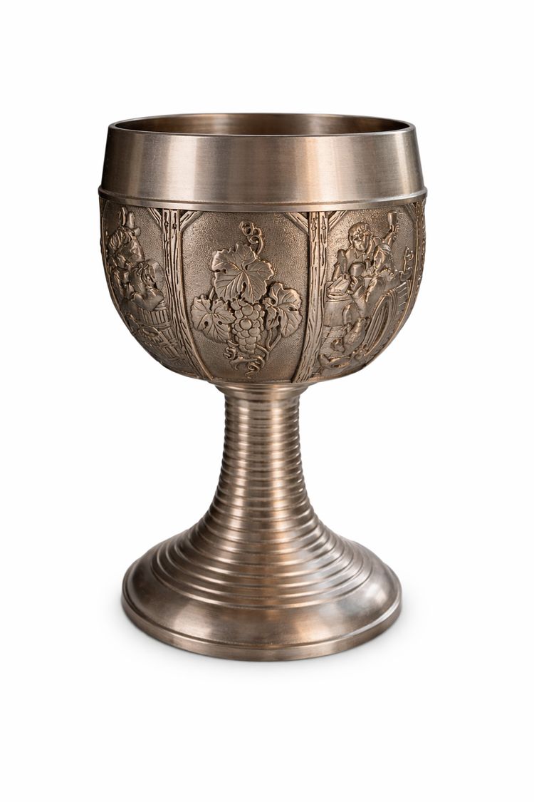 Exceptional pewter drinking service – Medieval and Renaissance style – Pitcher, 6 cups and tray