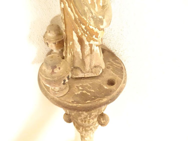2 processional staffs, confraternity, painted, carved, twisted wood, depicting the Virgin Mary, 17th century