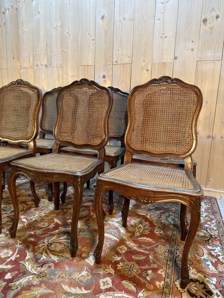 Suite of 10 Louis XV style chairs in walnut and canework