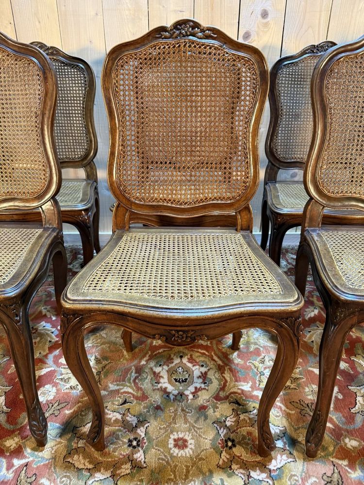 Suite of 10 Louis XV style chairs in walnut and canework