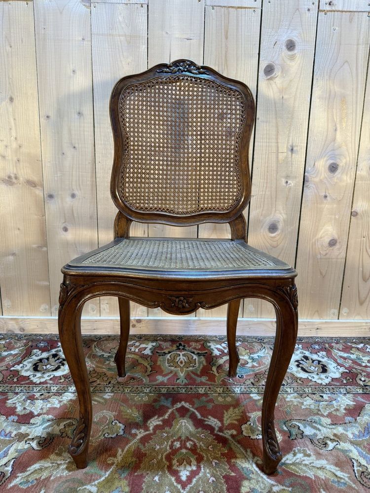 Suite of 10 Louis XV style chairs in walnut and canework