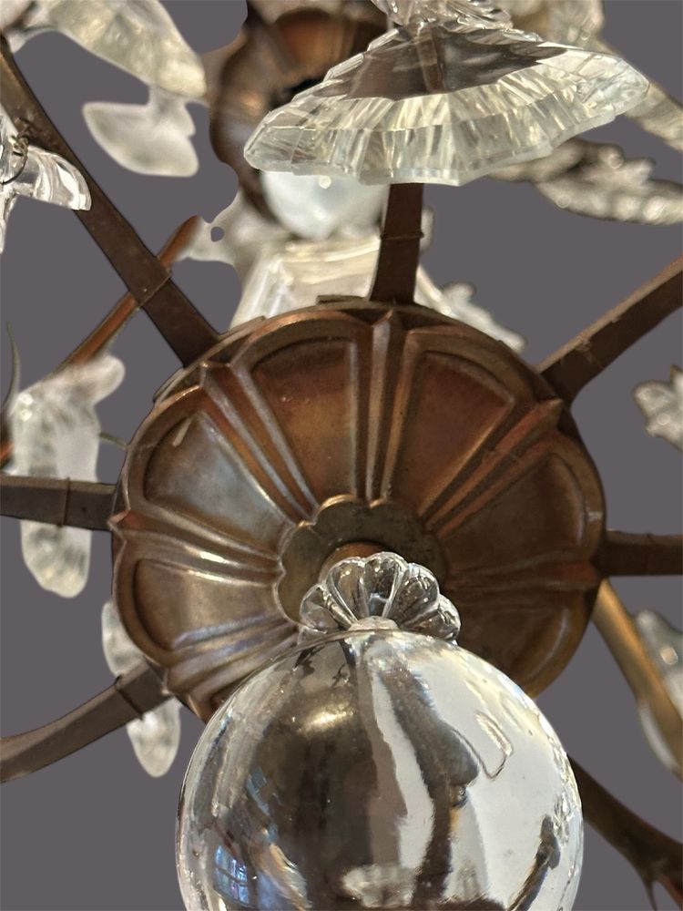 Lustre cage en bronze et plaquettes cristal