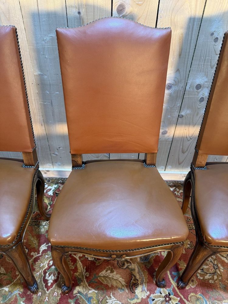 Set of 4 Louis XV style leather chairs