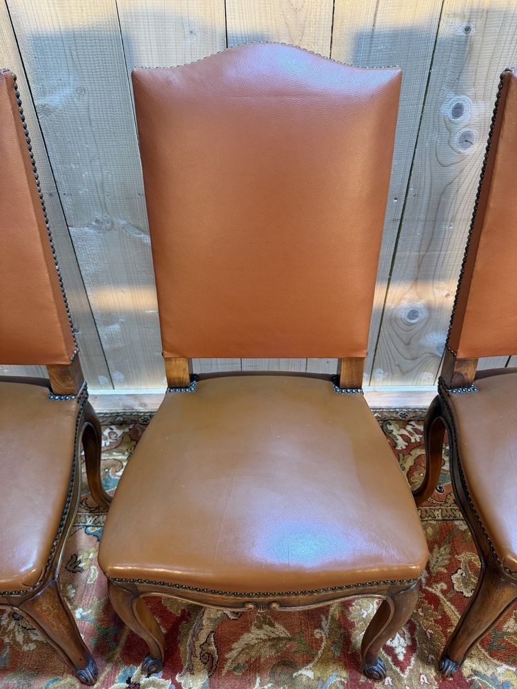 Set of 4 Louis XV style leather chairs