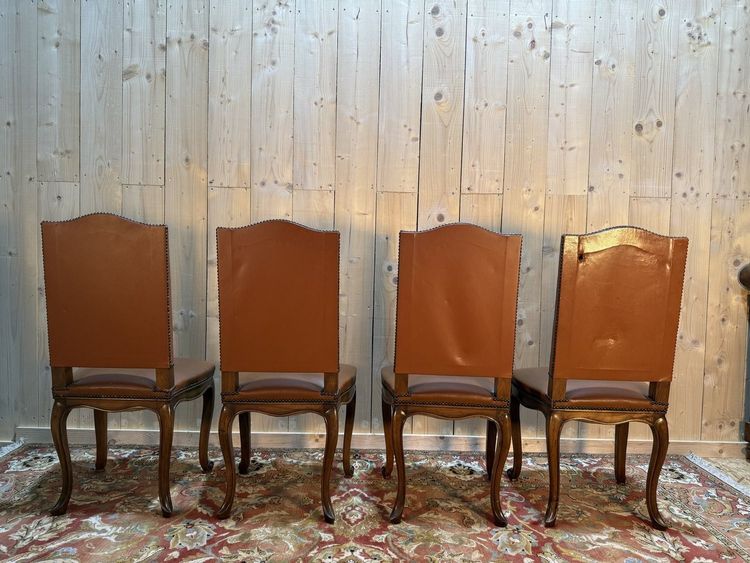 Set of 4 Louis XV style leather chairs