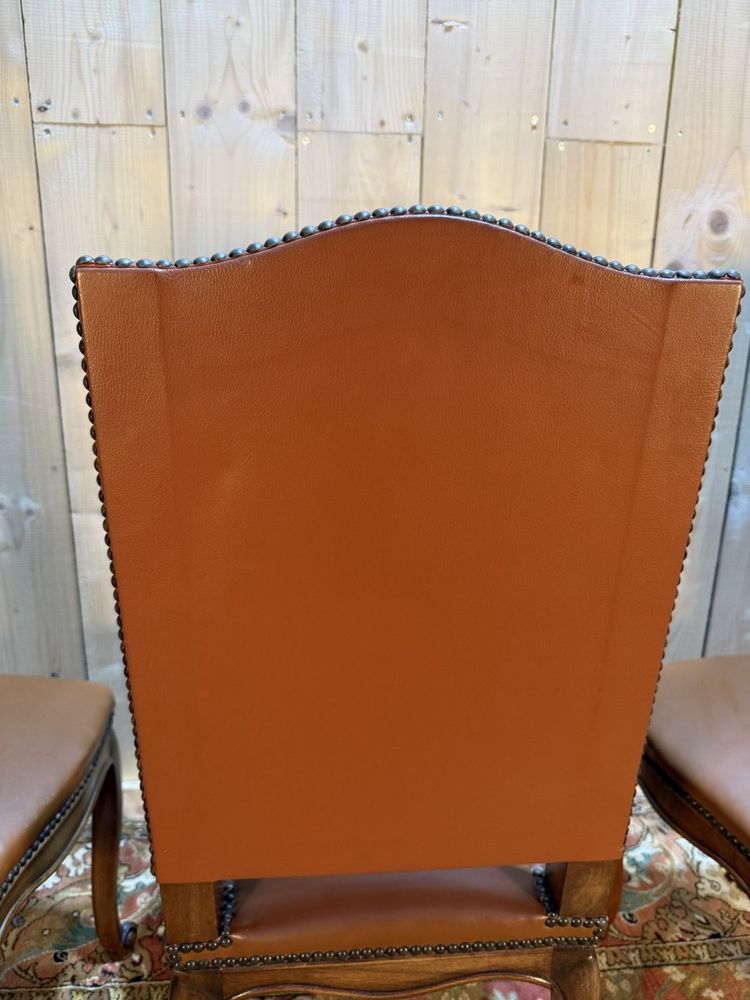 Set of 4 Louis XV style leather chairs