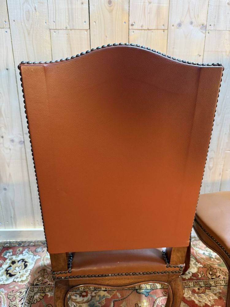Set of 4 Louis XV style leather chairs
