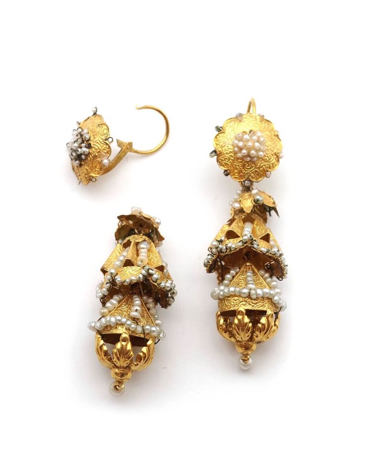 Orecchini valenciani in oro e perle, orecchini spagnoli, perle fini
