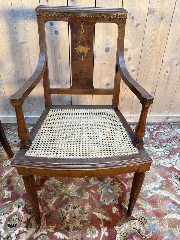 Pair of period Art Deco armchairs in canework