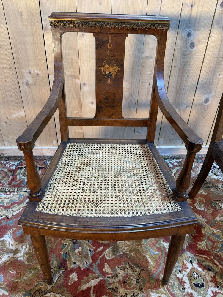 Pair of period Art Deco armchairs in canework