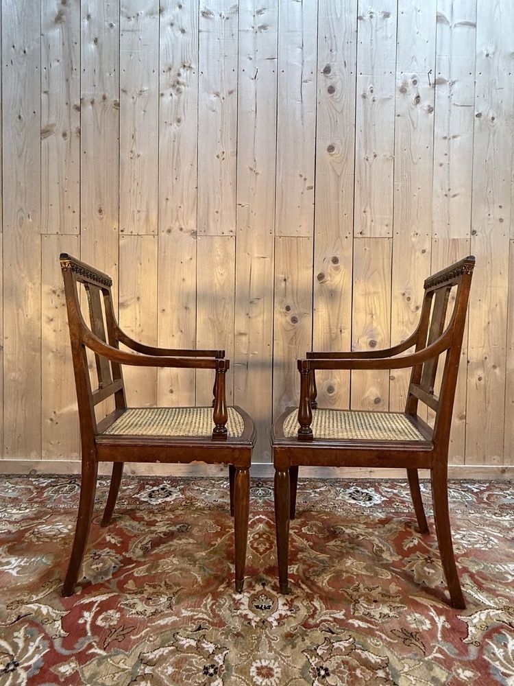 Pair of period Art Deco armchairs in canework