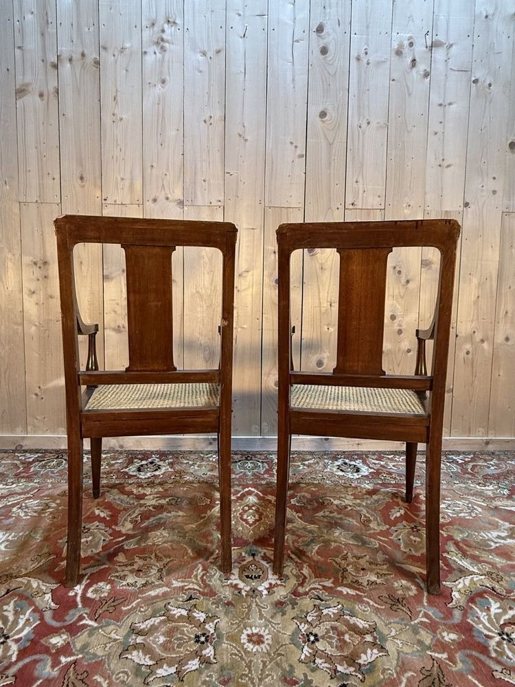 Pair of period Art Deco armchairs in canework