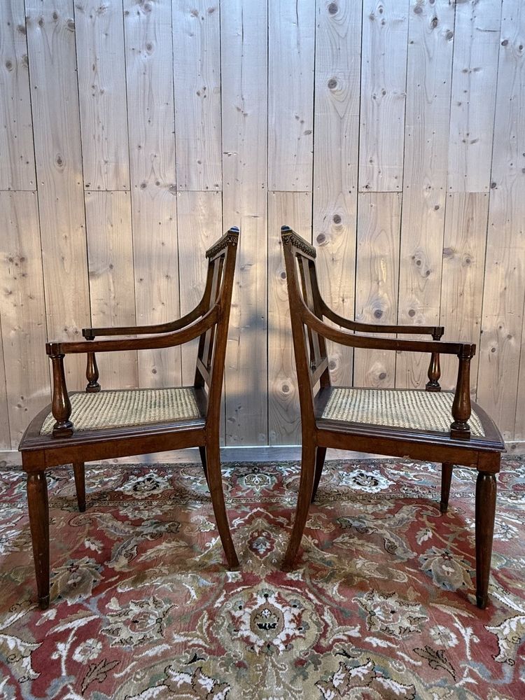 Pair of period Art Deco armchairs in canework