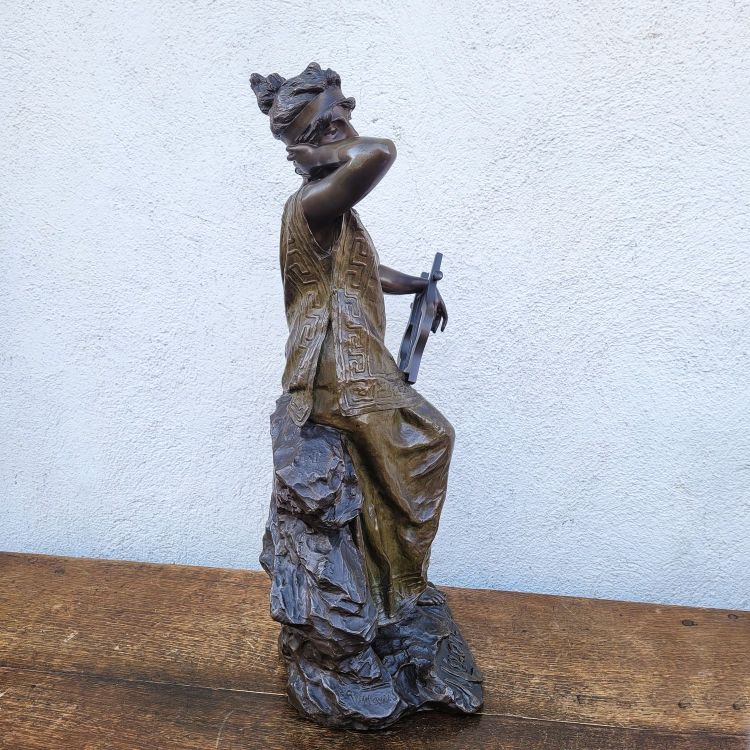 E Villanis, Mélodie, H76cm, bronze signé, XIXème siècle