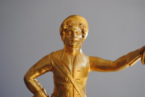Veneur russo in bronzo con terrazza perniciosa in malachite XIX secolo