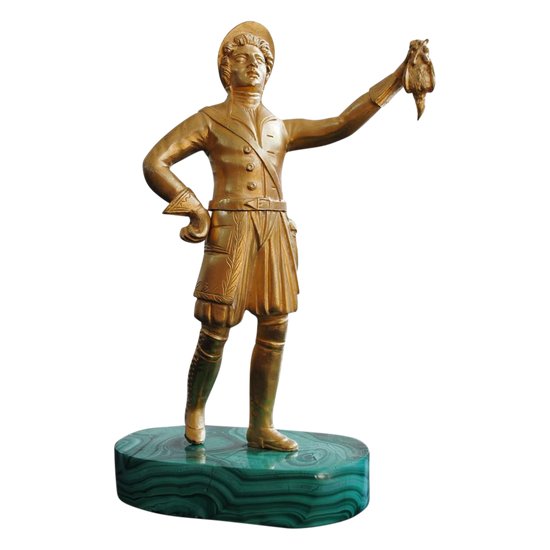 Veneur russo in bronzo con terrazza perniciosa in malachite XIX secolo