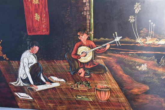 Large Hanoi Lacquer Panel by Thanh Lap Dimension 122 Cm Sur 61 Cm