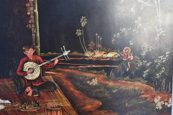 Large Hanoi Lacquer Panel by Thanh Lap Dimension 122 Cm Sur 61 Cm