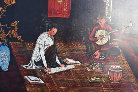 Large Hanoi Lacquer Panel by Thanh Lap Dimension 122 Cm Sur 61 Cm