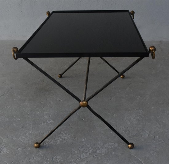 Table En Métal Et Verre Fumé Style 1940