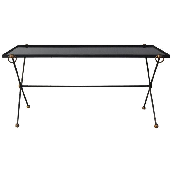 1940's Style Metal And Smoked Glass Table