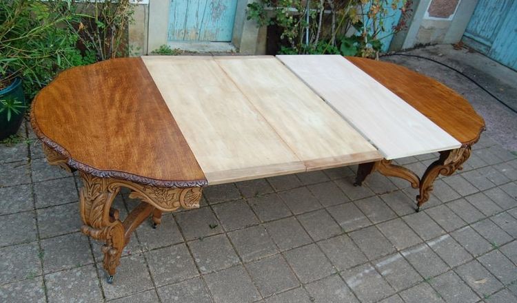 Napoleon III Oak Table with 3 Extensions, 12 Covers, Late 19th Century