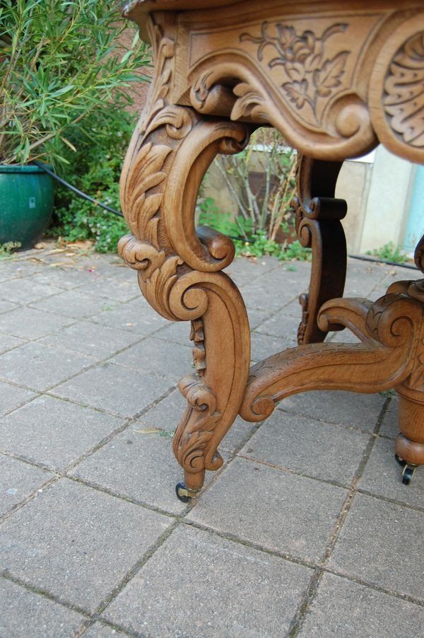 Napoleon III Oak Table with 3 Extensions, 12 Covers, Late 19th Century