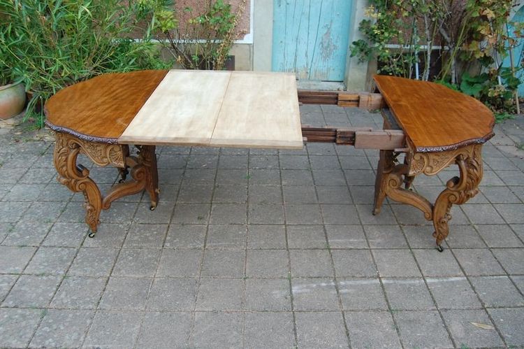Napoleon III Oak Table with 3 Extensions, 12 Covers, Late 19th Century