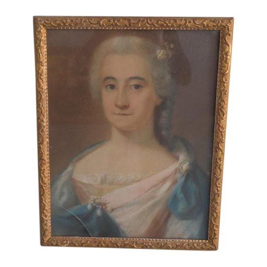 Portrait De Femme Pastel Sous Verre époque XVIIIème