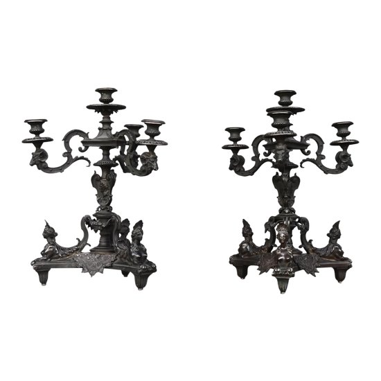 Coppia di candelabri su modello di André Charles Boulle XIX secolo