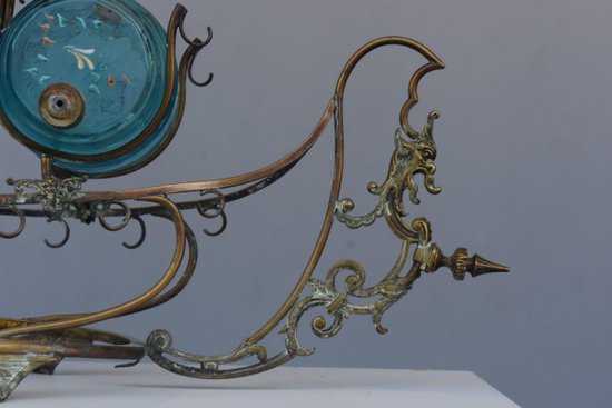Rare Gondola Liqueur Cellar 19th century In Brass (incomplete)