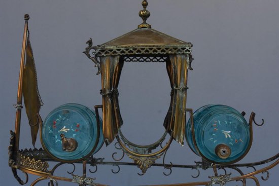 Rare Gondola Liqueur Cellar 19th century In Brass (incomplete)