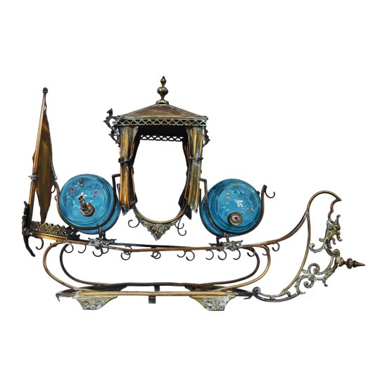 Rare Gondola Liqueur Cellar 19th century In Brass (incomplete)