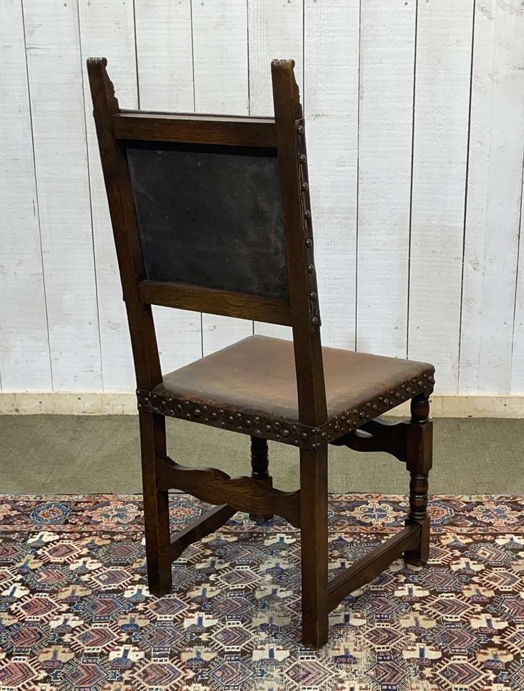 Oak and leather high-back chair, early 20th century