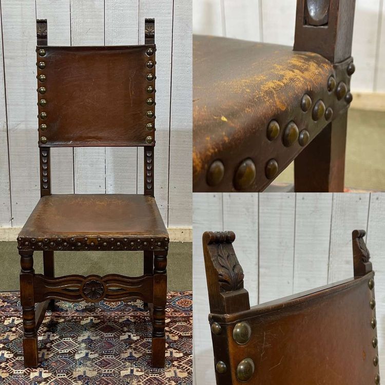Oak and leather high-back chair, early 20th century