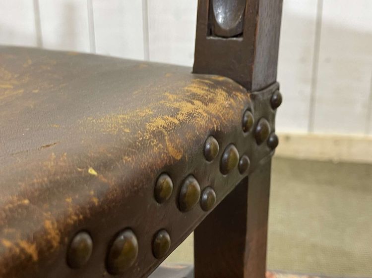 Oak and leather high-back chair, early 20th century