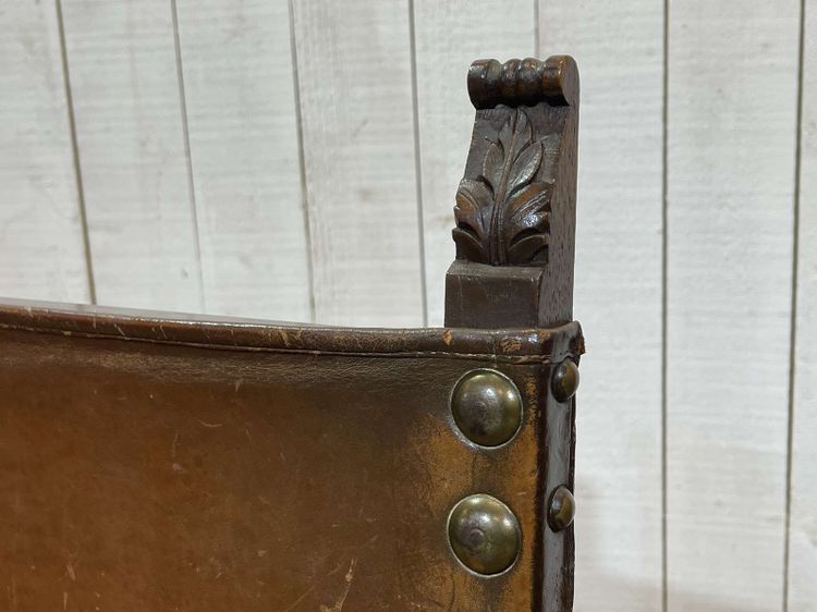 Oak and leather high-back chair, early 20th century
