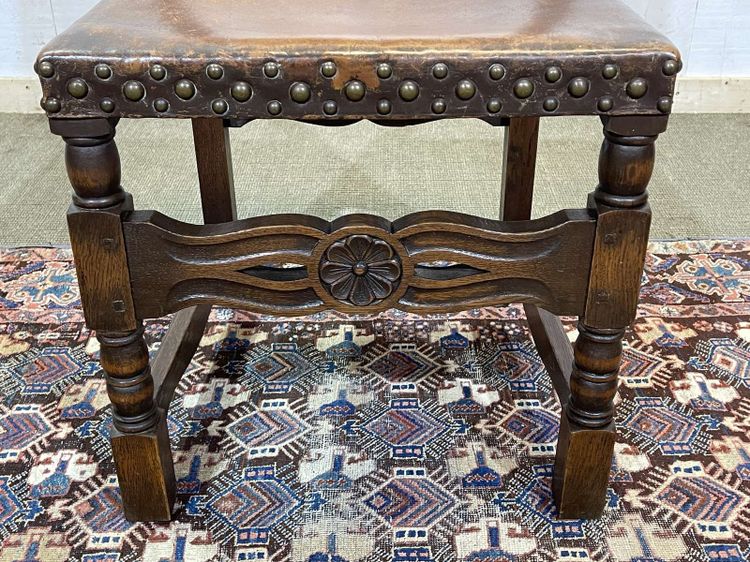 Oak and leather high-back chair, early 20th century