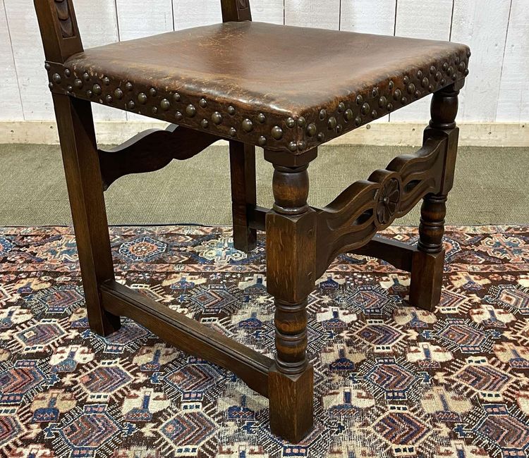 Oak and leather high-back chair, early 20th century