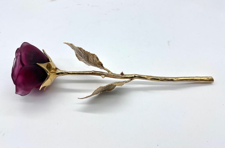 Ewige Rose Bordeauxrot DAUM Stiel Gold 24 Karat