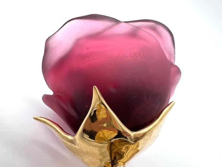 Ewige Rose Bordeauxrot DAUM Stiel Gold 24 Karat