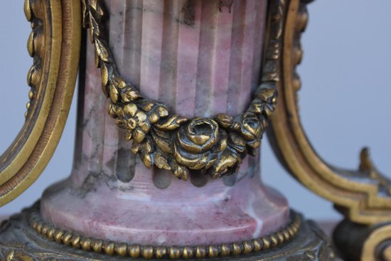 Louis XVI Style Bronze And Marble Trim Fleur De Pécher 19th century