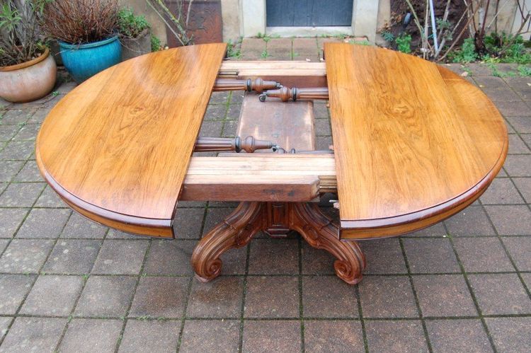Large Napoleon III table, walnut, late 19th century, seats 20 with 6 extensions