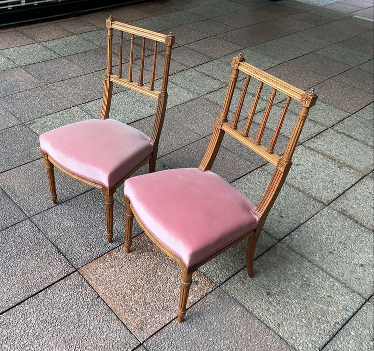 Deux chaises un peu basses de style Louis XVI.