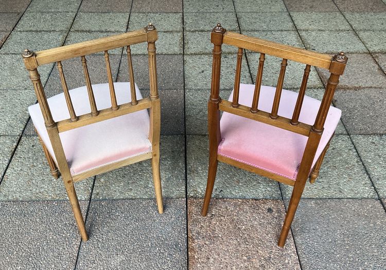 Deux chaises un peu basses de style Louis XVI.